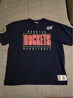Houston Rockets Mitchell And Ness T Shirt Mens XL Blue Retro Logo Graphic